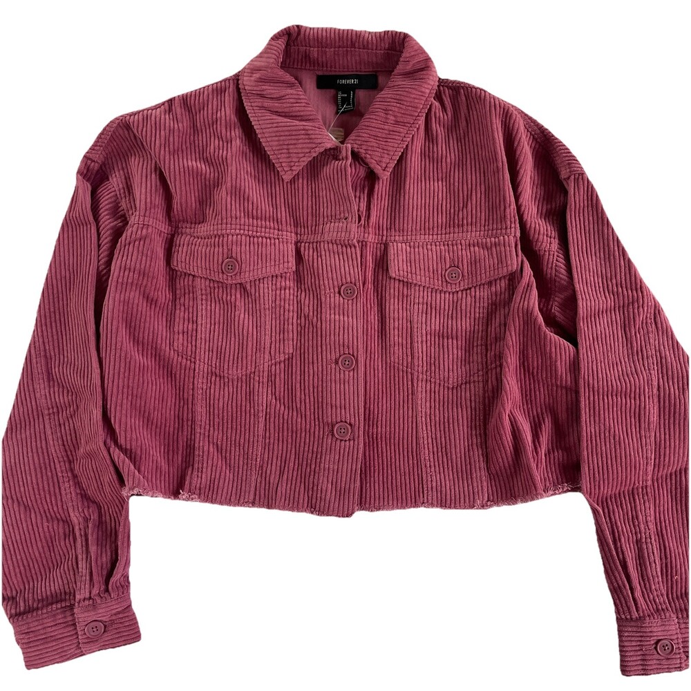 Forever 21 Pink Corduroy Fringe Jacket Womens Large Boxy NWT Boho Barbiecore